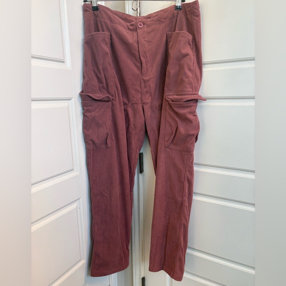Halara High Waisted Corduroy Cargo Casual Pants in Pink Size XL
